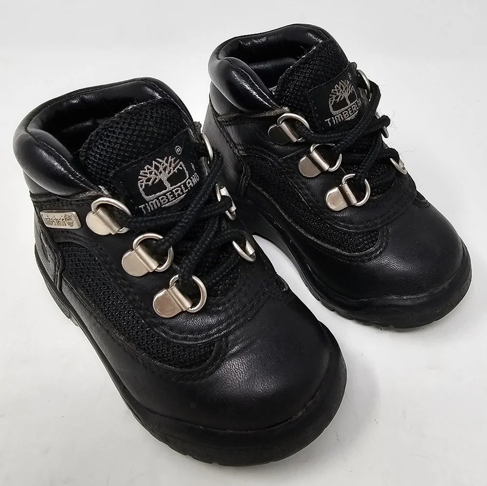 Timberland‎ Black Leather Field Hiking Work Boots 15806M Boys Toddler Size 5.5